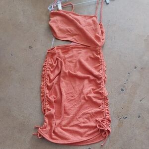 Orange Ruched Cutout Dress